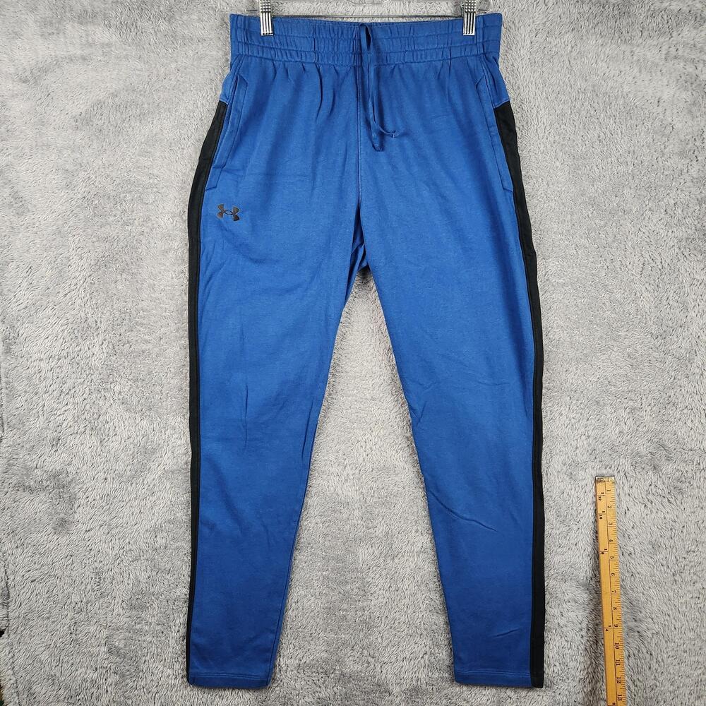 Under Armour Jogger Pants Mens Large Blue Black Fitted Knit Side Stripe Athletic